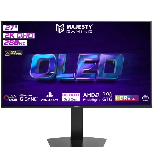 Majesty Gaming Monitor 27 Inch 2K QHD OLED 280Hz 0.03ms QD-OLED HDR1000