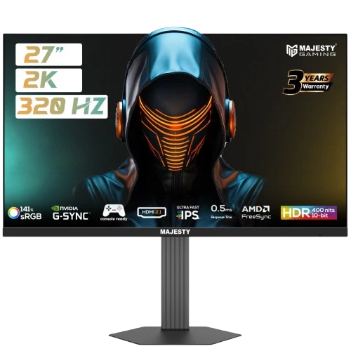 Majesty Gaming Monitor 27 Inch 2K QHD 320Hz 0.5ms AI FAST IPS HDR400