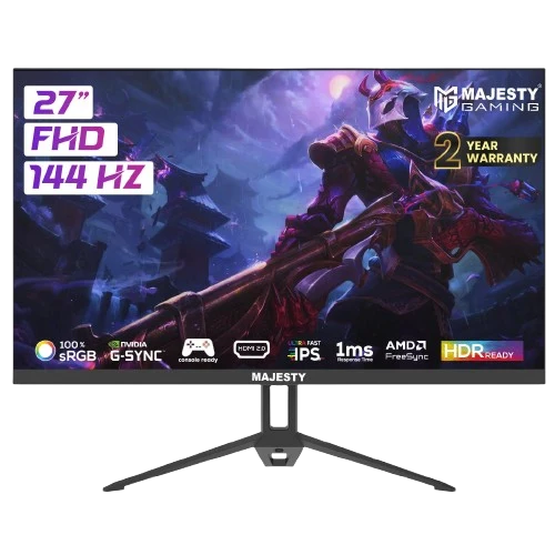 Majesty 27 Inch FHD Gaming Monitor 144Hz 1ms IPS HDR G-SYNC & FreeSync HDMI DP VESA